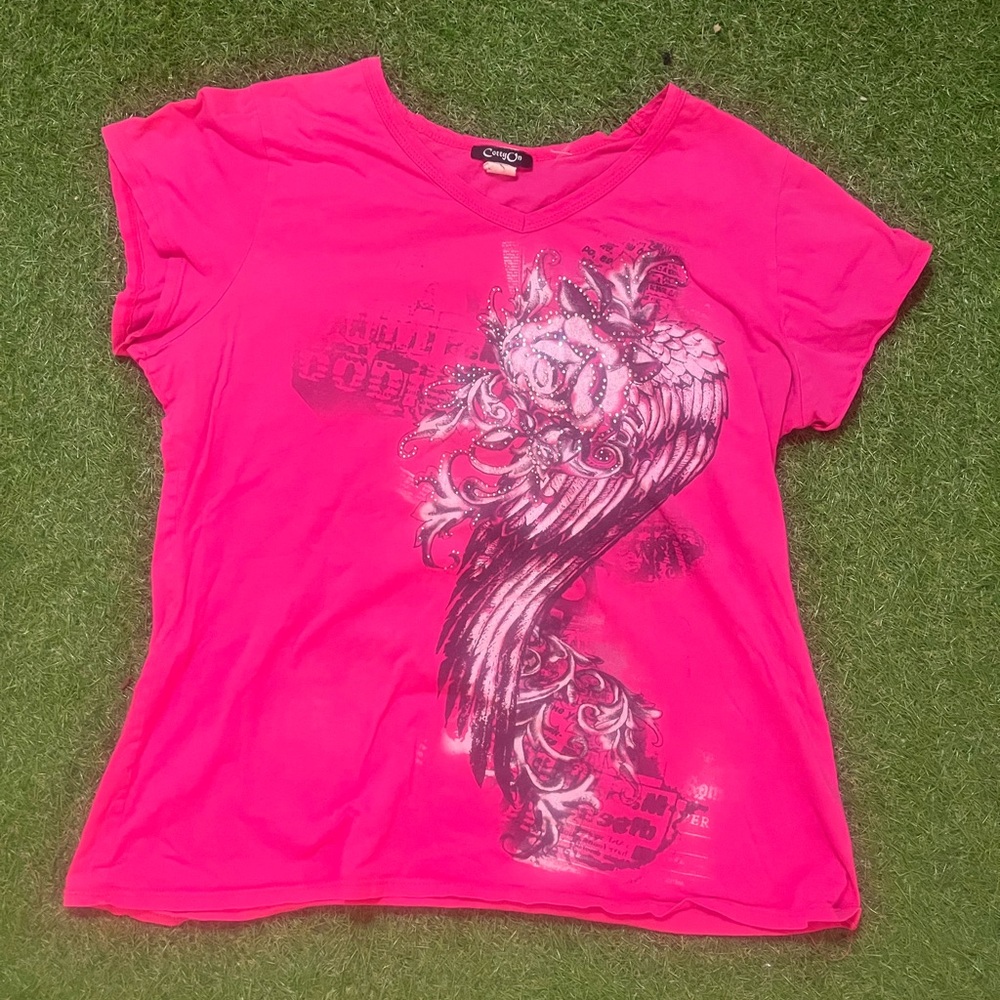Chic Pink Graphic Cap Sleeve Tee